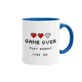 GAME OVER, Play again? YES - NO, Mug colored blue, ceramic, 330ml