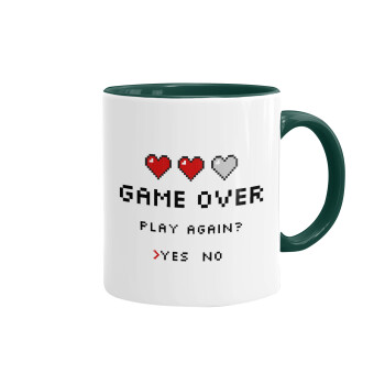 GAME OVER, Play again? YES - NO, Κούπα χρωματιστή πράσινη, κεραμική, 330ml