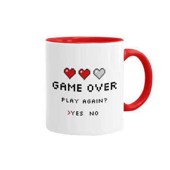 GAME OVER, Play again? YES - NO, Κούπα χρωματιστή κόκκινη, κεραμική, 330ml