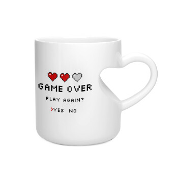 GAME OVER, Play again? YES - NO, Κούπα καρδιά λευκή, κεραμική, 330ml