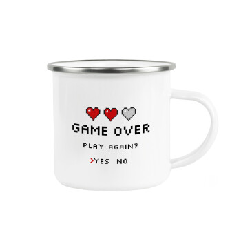 GAME OVER, Play again? YES - NO, Κούπα Μεταλλική εμαγιέ λευκη 360ml