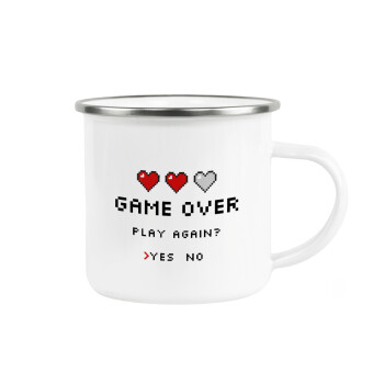 GAME OVER, Play again? YES - NO, Metallic enamel cup white 360ml