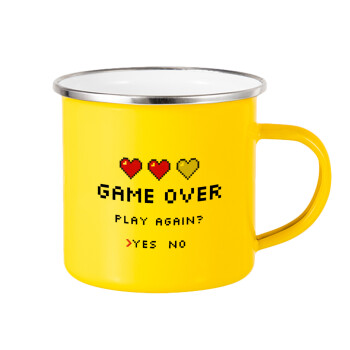 GAME OVER, Play again? YES - NO, Κούπα Μεταλλική εμαγιέ Κίτρινη 360ml