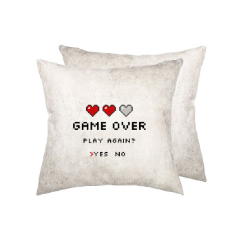 GAME OVER, Play again? YES - NO, Μαξιλάρι καναπέ Δερματίνη Γκρι 40x40cm με γέμισμα