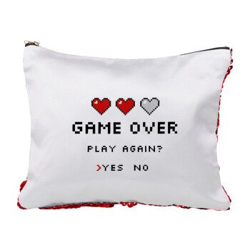 GAME OVER, Play again? YES - NO, Τσαντάκι νεσεσέρ με πούλιες (Sequin) Κόκκινο