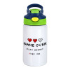 Children's hot water bottle, stainless steel, with safety straw, green, blue (350ml)