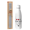 Easter Set, metallic stainless thermos bottle (500ml) & scented flat Easter candle (30cm) (GRAY)