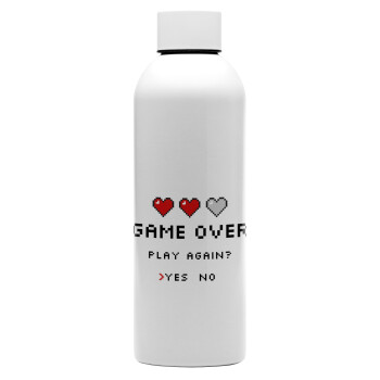 GAME OVER, Play again? YES - NO, Μεταλλικό παγούρι νερού, 304 Stainless Steel 800ml