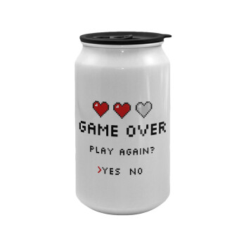 GAME OVER, Play again? YES - NO, Κούπα ταξιδιού μεταλλική με καπάκι (tin-can) 500ml
