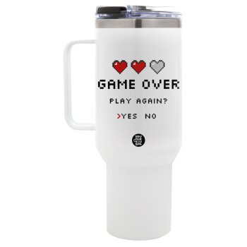 GAME OVER, Play again? YES - NO, Mega Stainless steel Tumbler with lid, double wall 1,2L