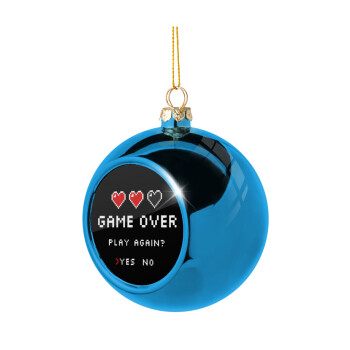 GAME OVER, Play again? YES - NO, Χριστουγεννιάτικη μπάλα δένδρου Μπλε 8cm