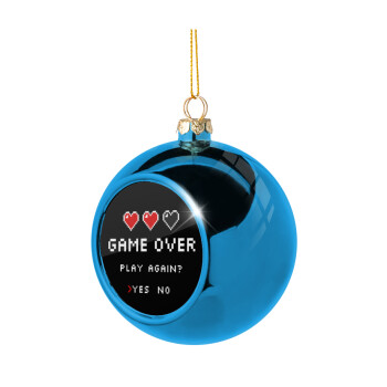 GAME OVER, Play again? YES - NO, Blue Christmas tree ball ornament 8cm