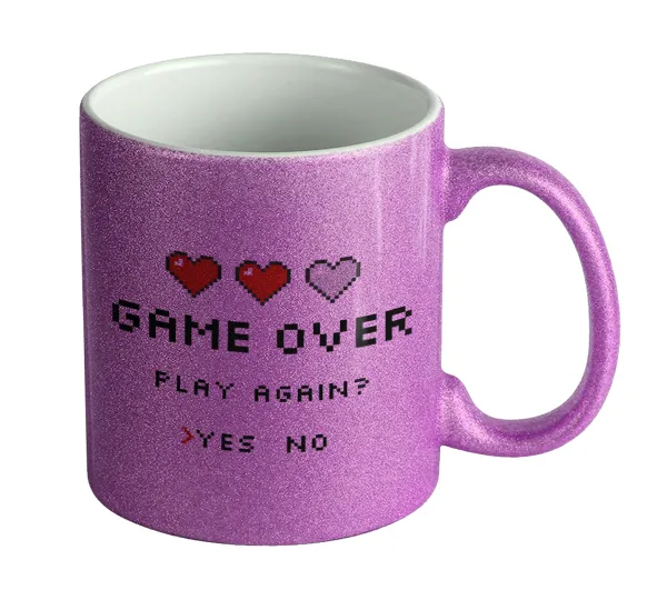 GAME OVER — Κούπα Μωβ Glitter που γυαλίζει, κεραμική, 330ml