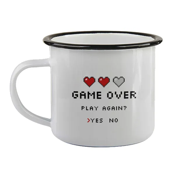GAME OVER — Enamel mug with black rim, 360ml