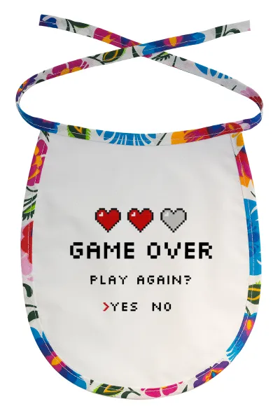 GAME OVER — Stain-resistant baby bib with tie, multicoloured