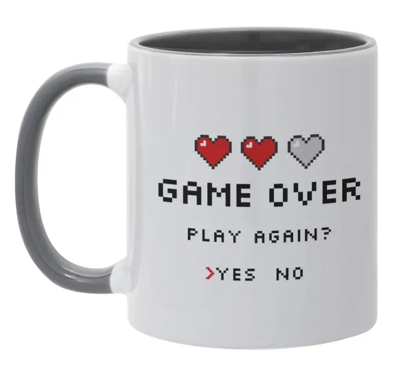 GAME OVER — Κούπα χρωματιστή γκρι, κεραμική, 330ml