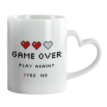 GAME OVER, Play again? YES - NO, Mug heart handle, ceramic, 330ml