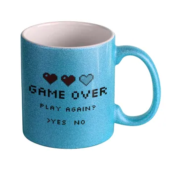 GAME OVER, Play again? YES - NO, Κούπα Σιέλ Glitter που γυαλίζει, κεραμική, 330ml