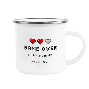GAME OVER, Play again? YES - NO, Κούπα Μεταλλική εμαγιέ λευκη 360ml