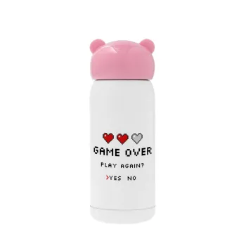 GAME OVER, Play again? YES - NO, Pink stainless steel thermal flask, 320ml
