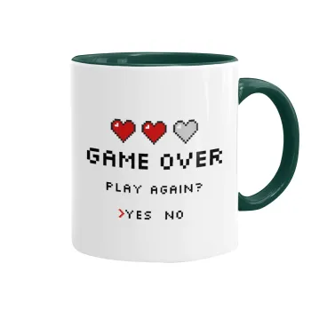 GAME OVER, Play again? YES - NO, Mug colored green, ceramic, 330ml