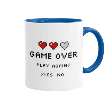 GAME OVER, Play again? YES - NO, Κούπα χρωματιστή μπλε, κεραμική, 330ml