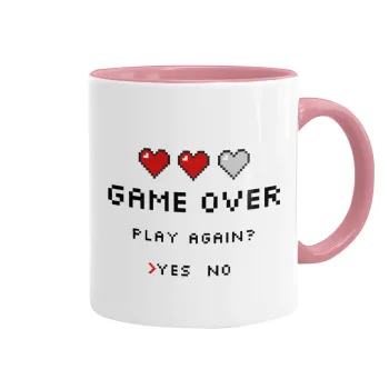 GAME OVER, Play again? YES - NO, Mug colored pink, ceramic, 330ml