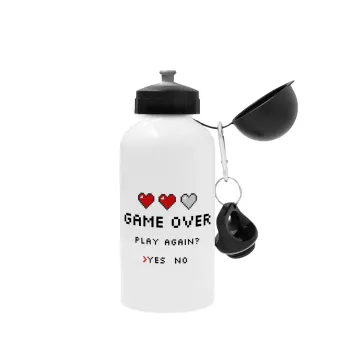 GAME OVER, Play again? YES - NO, Metal water bottle, White, aluminum 500ml