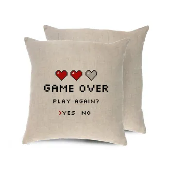 GAME OVER, Play again? YES - NO, Μαξιλάρι καναπέ ΛΙΝΟ 40x40cm περιέχεται το  γέμισμα