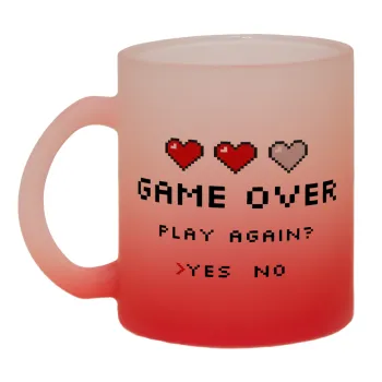 GAME OVER, Play again? YES - NO, Κούπα γυάλινη δίχρωμη με βάση το κόκκινο ματ, 330ml