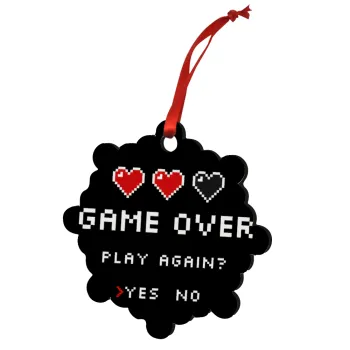 GAME OVER, Play again? YES - NO, Christmas ornament snowflake wooden 7.5cm