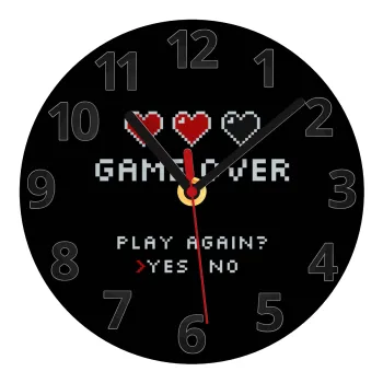 GAME OVER, Play again? YES - NO, Ρολόι τοίχου γυάλινο (20cm)