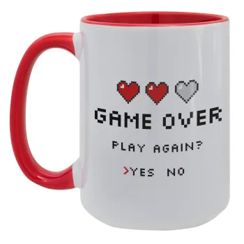 GAME OVER, Play again? YES - NO, Κούπα Mega 15oz, κεραμική Κόκκινη, 450ml