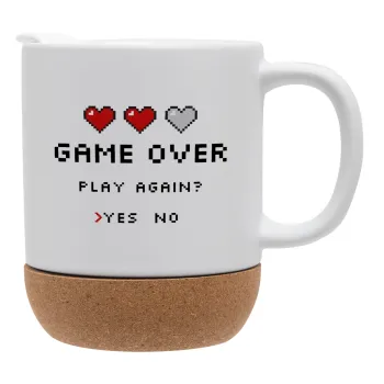 GAME OVER, Play again? YES - NO, Κούπα, κεραμική με βάση φελού και καπάκι (ΜΑΤ), 330ml