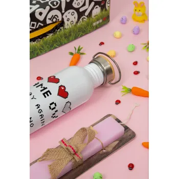 GAME OVER, Play again? YES - NO, Easter Set, SS Metallic water bottle (620ml, stainless steel) & scented flat Easter candle (30cm) (PINK)