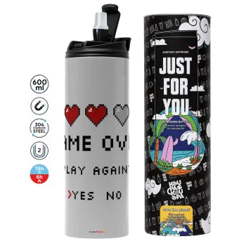 GAME OVER, Play again? YES - NO, Tumbler stainless steel GREY 600ml