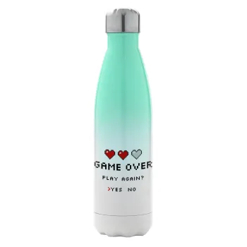 GAME OVER, Play again? YES - NO, Metal mug thermos Green/White (Stainless steel), double wall, 500ml