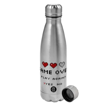 GAME OVER, Play again? YES - NO, Metallic water bottle, stainless steel, 750ml