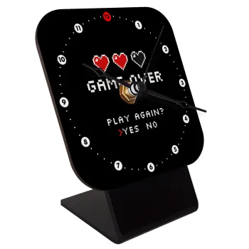 GAME OVER, Play again? YES - NO, Quartz Wooden table clock with hands (10cm)