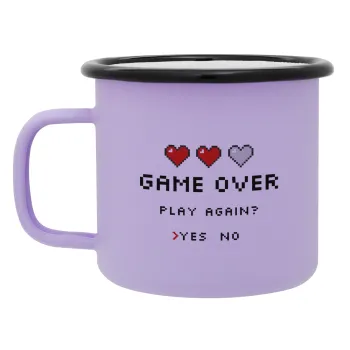 GAME OVER, Play again? YES - NO, Κούπα Μεταλλική εμαγιέ ΜΑΤ Light Pastel Purple 360ml