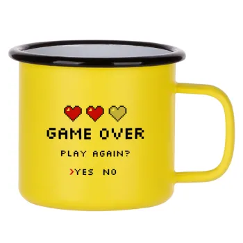 GAME OVER, Play again? YES - NO, Κούπα Μεταλλική εμαγιέ ΜΑΤ Κίτρινη 360ml