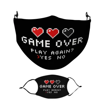 GAME OVER, Play again? YES - NO, Μάσκα υφασμάτινη Ενηλίκων πολλαπλών στρώσεων με υποδοχή φίλτρου