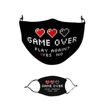 GAME OVER, Play again? YES - NO, Μάσκα υφασμάτινη παιδική πολλαπλών στρώσεων με υποδοχή φίλτρου