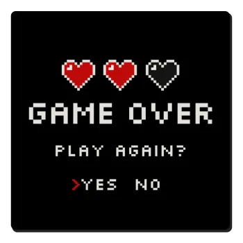 GAME OVER, Play again? YES - NO, Τετράγωνο μαγνητάκι ξύλινο 6x6cm