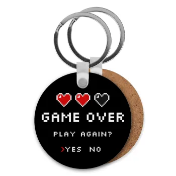 GAME OVER, Play again? YES - NO, Μπρελόκ Ξύλινο στρογγυλό MDF Φ5cm