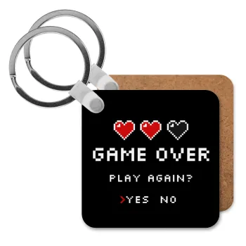 GAME OVER, Play again? YES - NO, Μπρελόκ Ξύλινο τετράγωνο MDF