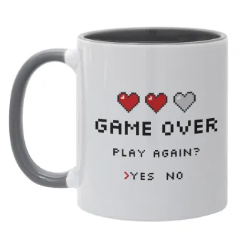 GAME OVER, Play again? YES - NO, Κούπα χρωματιστή γκρι, κεραμική, 330ml