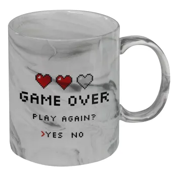 GAME OVER, Play again? YES - NO, Κούπα κεραμική, marble style (μάρμαρο), 330ml
