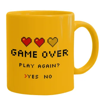 GAME OVER, Play again? YES - NO, Κούπα, κεραμική κίτρινη, 330ml