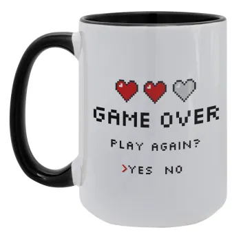 GAME OVER, Play again? YES - NO, Κούπα Mega 15oz, κεραμική Μαύρη, 450ml
